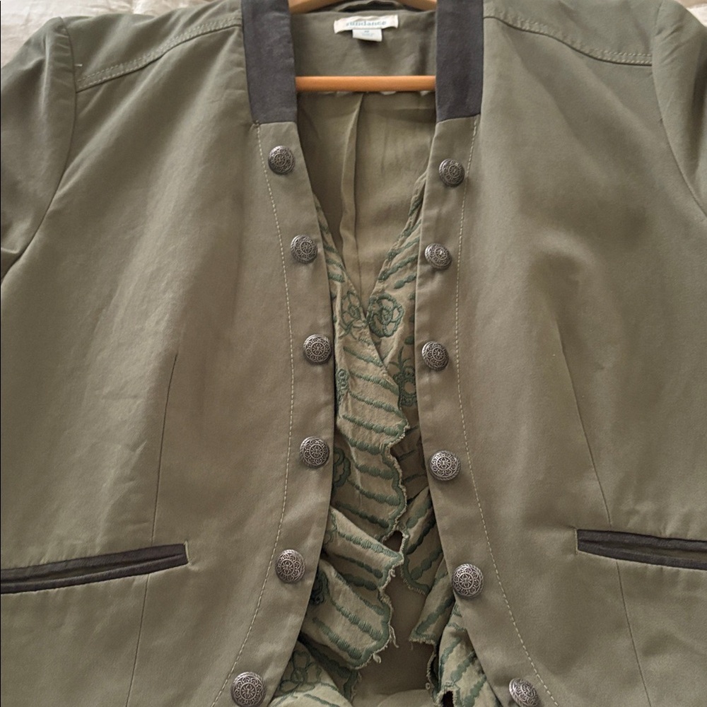 Sundance Women's Utility Jacket in Olive with suede trim - Picture 10 of 10